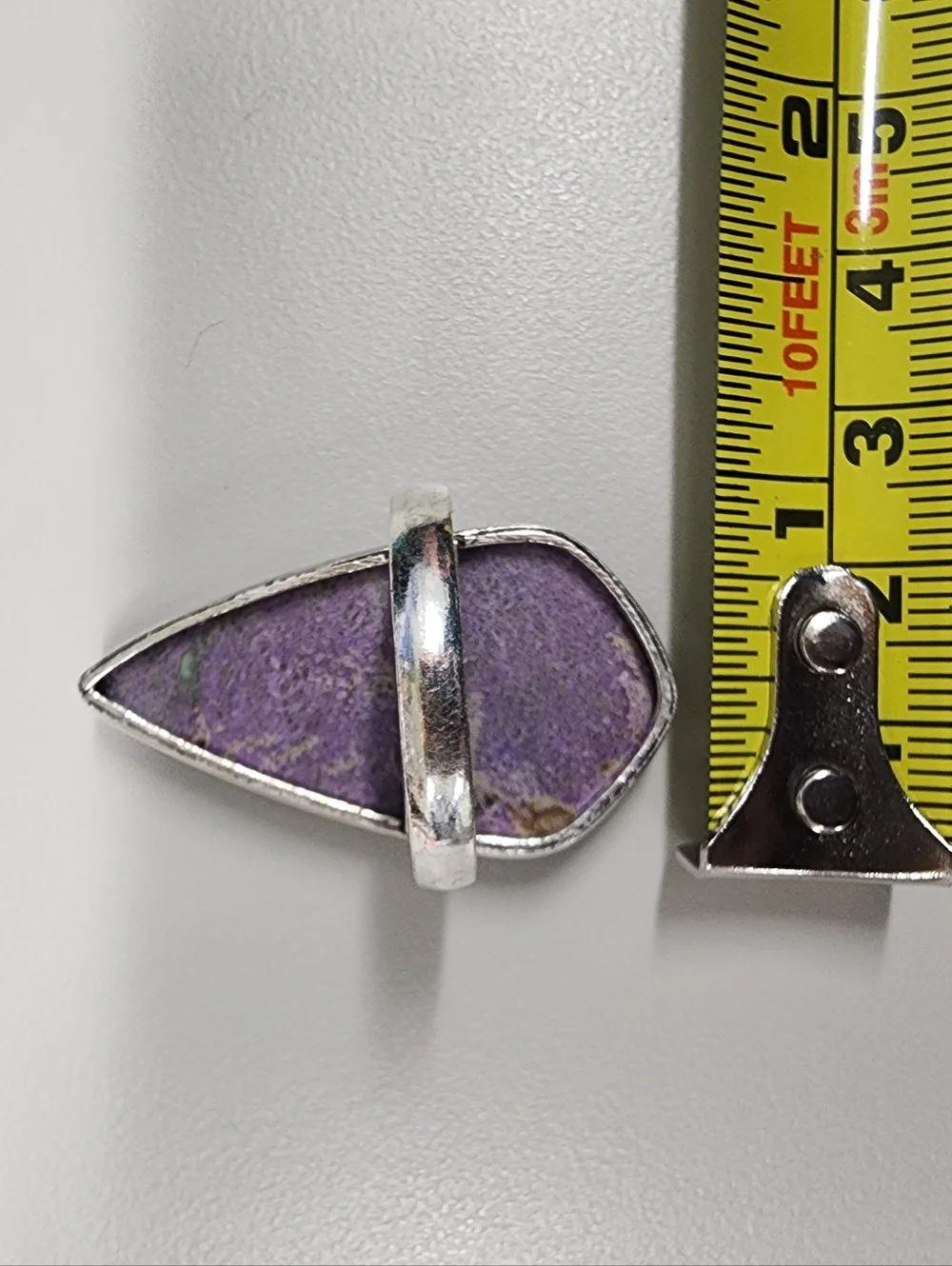 Sz 10 Purple & Green Marbled Resin Stone-look Kite Teardrop Statement Ring Boho